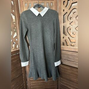 Gray Long Sleeve Dress with White Collar- Size L